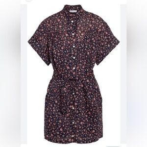 Frame Belted Floral-Print Ramie Mini Shirt Dress